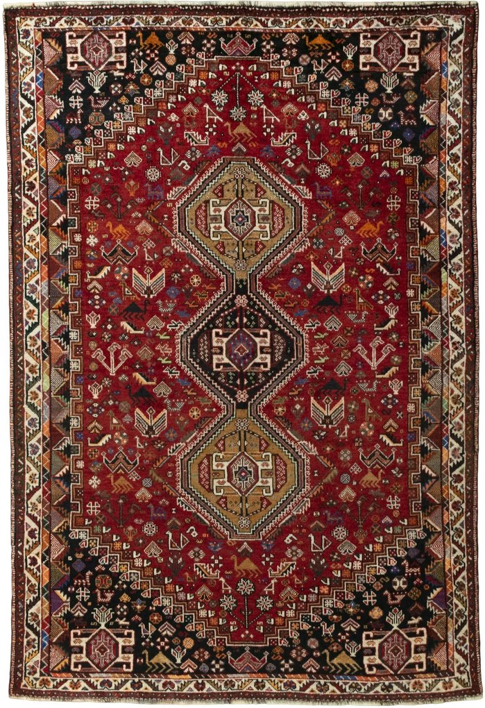 Shiraz Tappeto persiano 270x180 Rosso (Iran) Annodato A Mano
