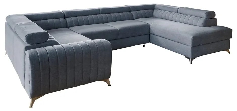 Divano angolare blu allungabile/con contenitore (con penisola a destra/a U) Louis – ELTAP