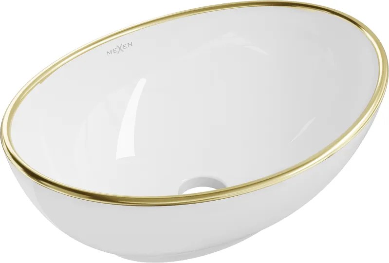Mexen Elza lavabo da appoggio 40 x 33 cm, bianco/oro bordo - 21014005