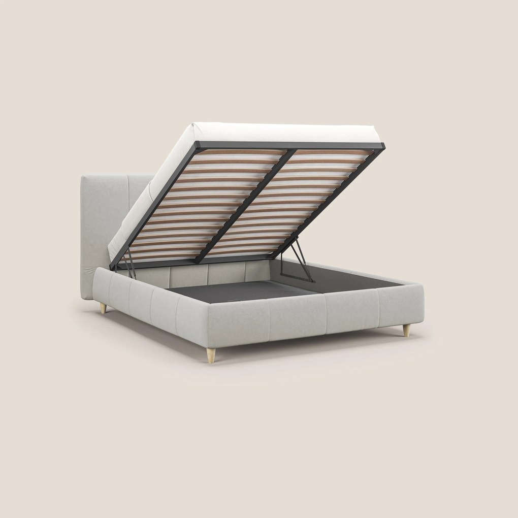 Laura letto imbottito contenitore e sfoderabile in microfibra velluto impermeabile T09 panna