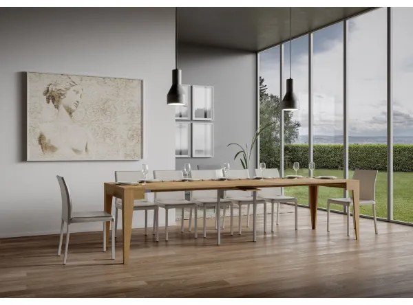 Consolle Allungabile 90x42 cm Isotta Quercia Natura da 14 posti lunghezza Fino a 3,02 metri