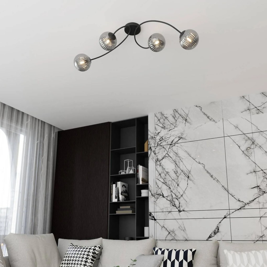 EMIBIG LIGHTING Plafoniera Vibra, grigio fumo/nero, lunghezza 110 cm, a 4 luci.
