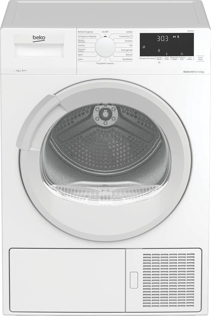 Asciugatrice 9 Kg Classe A++, Pompa di Calore, EcoGentle™ e 15 Programmi