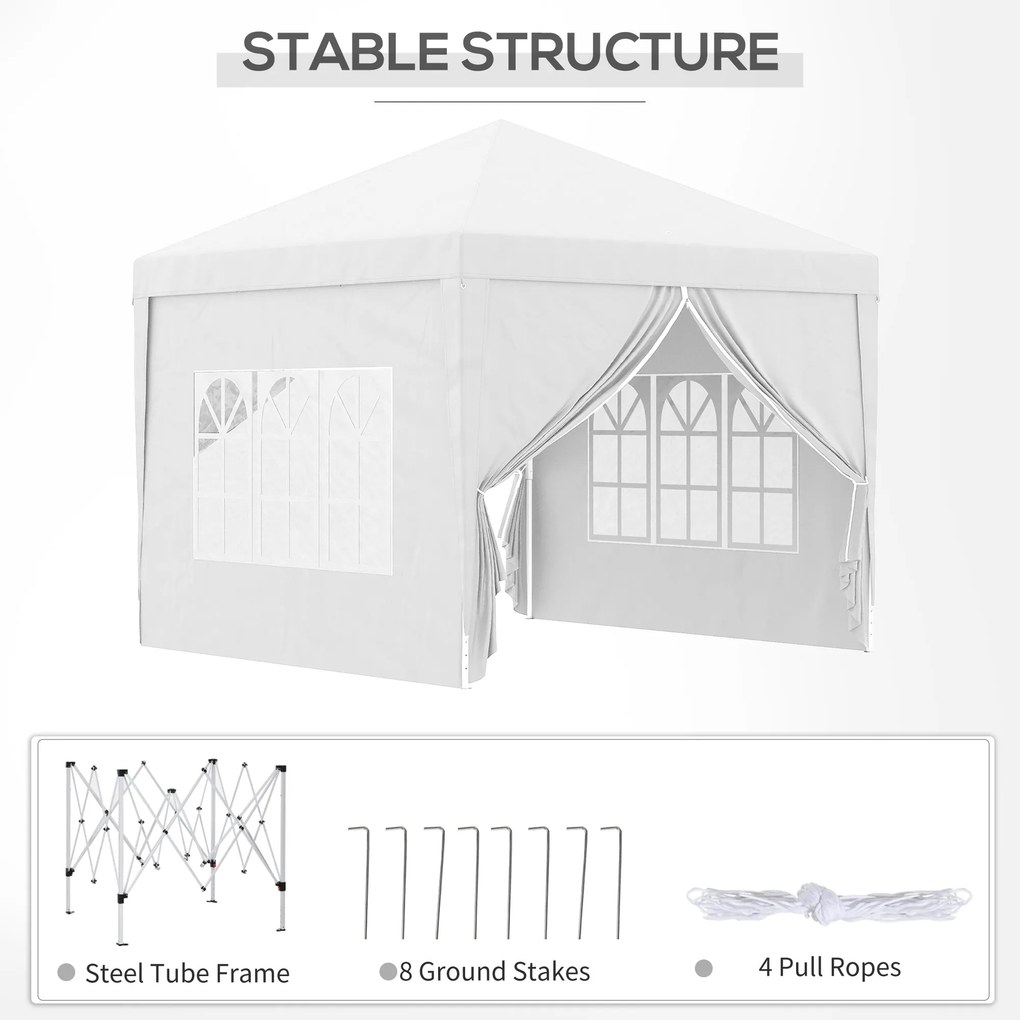 Gazebo Pieghevole 3x3m in Acciaio e tessuto Oxford Bianco...