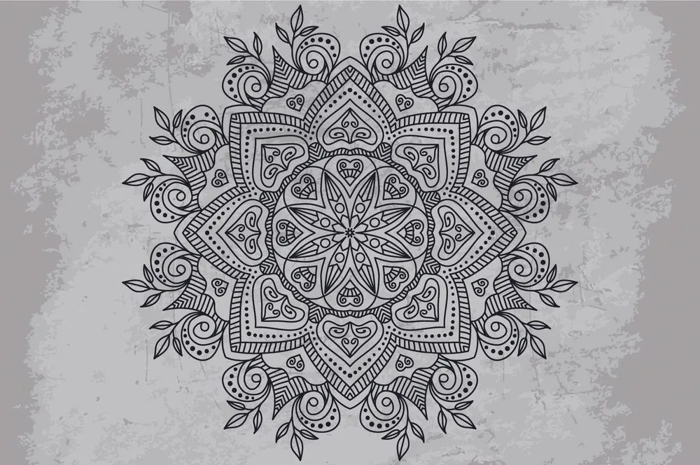 Carta da parati – Mandala con tocco antico in bianco e nero