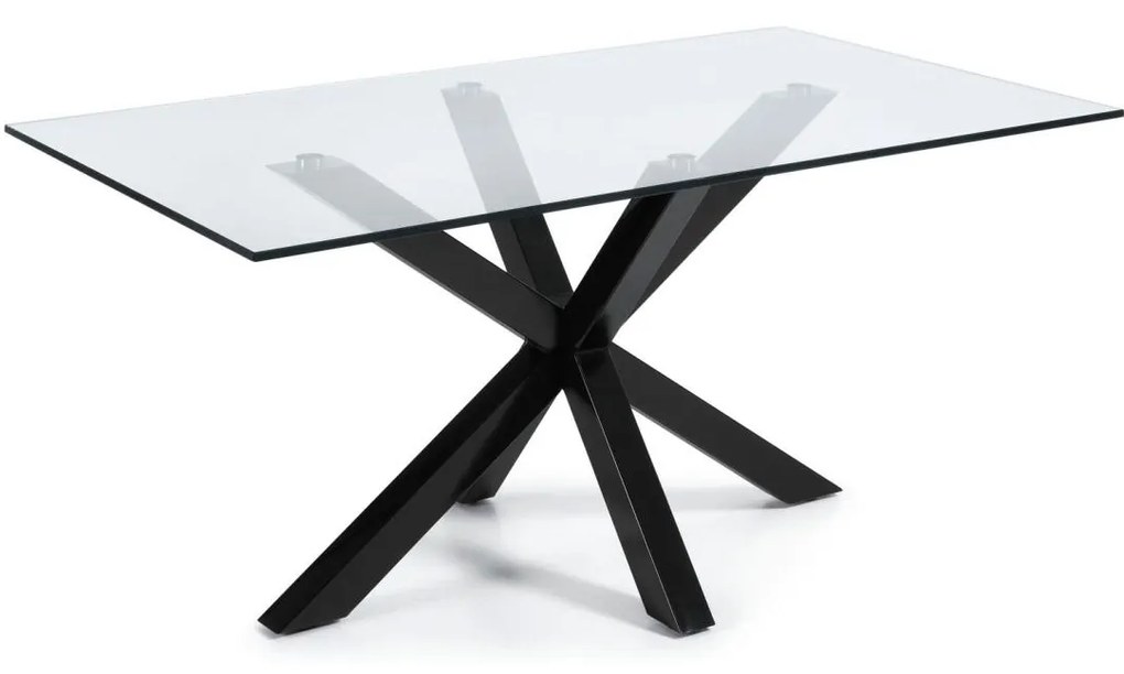 Kave Home - Tavolo Argo in vetro e gambe in acciaio finitura nera 180 x 100 cm