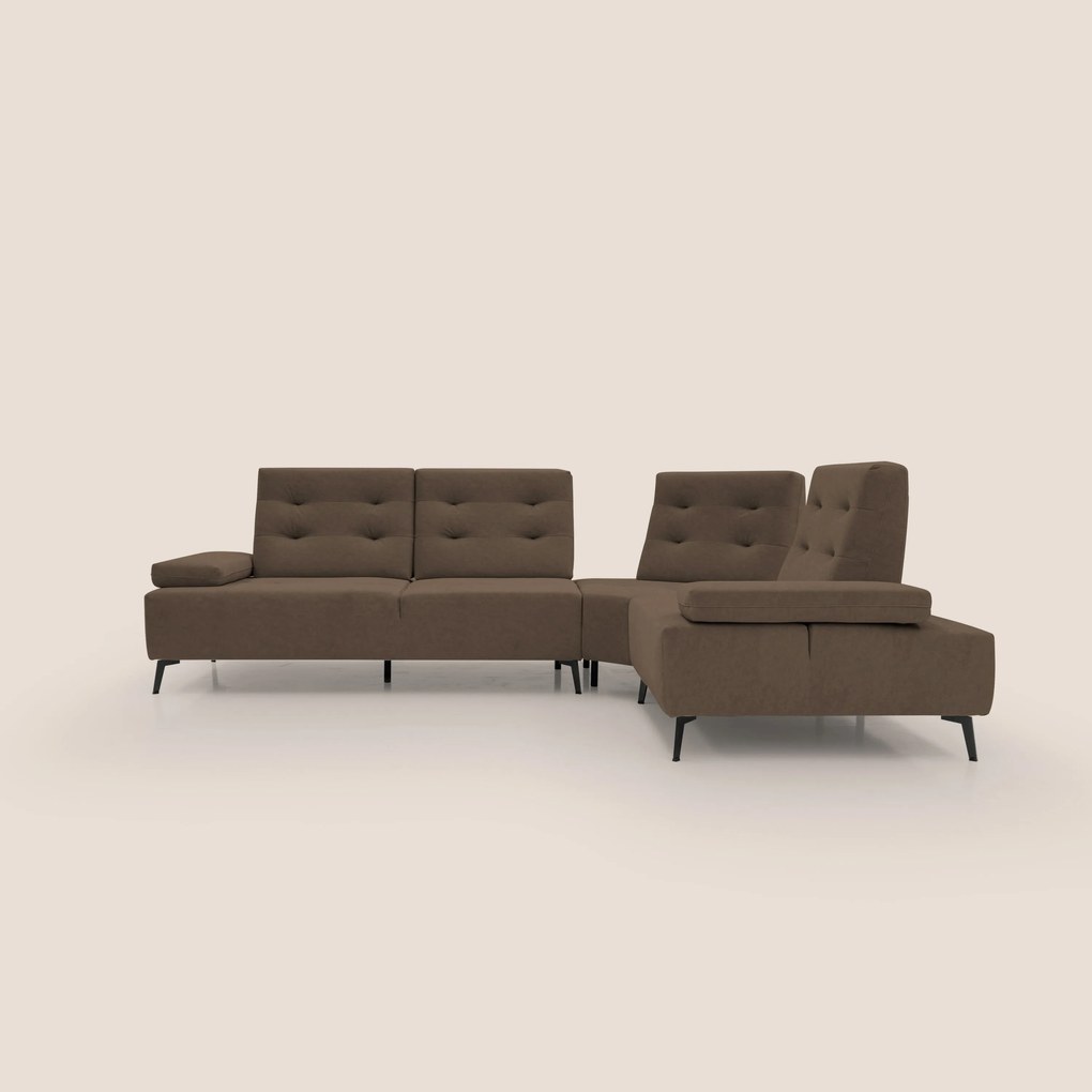 Lugano Divano angolare con schienali traslanti in microfibra effetto velluto T09 marrone