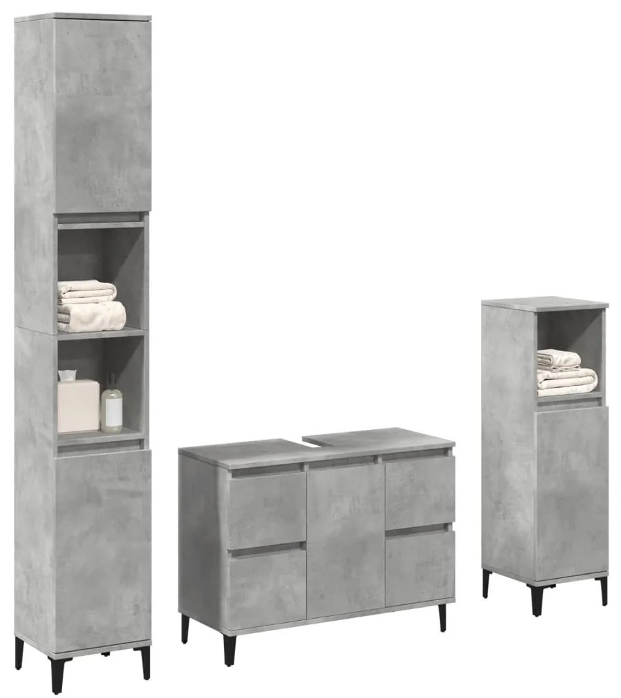 Set Mobili Da Bagno 3 Pz Grigio Cemento İn Legno Multistrato /