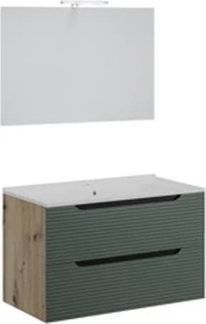 Mobile Bagno Sospeso Comfort 2 Cassetti Dogato 80 Cm Rovere Verde Salvia