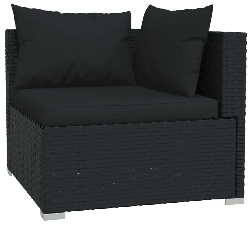 Set divani da giardino 4 pz con cuscini in polyrattan nero