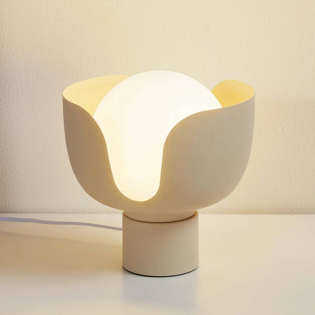 Lampada da tavolo Lindby Fiora, beige, vetro, metallo, Ø 20 cm