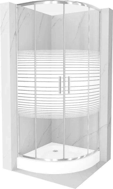 Mexen Rio cabina doccia semicircolare 80 x 80 cm, strisce bianche, cromo + piatto doccia, bianco - 863-080-080-01-20-4710