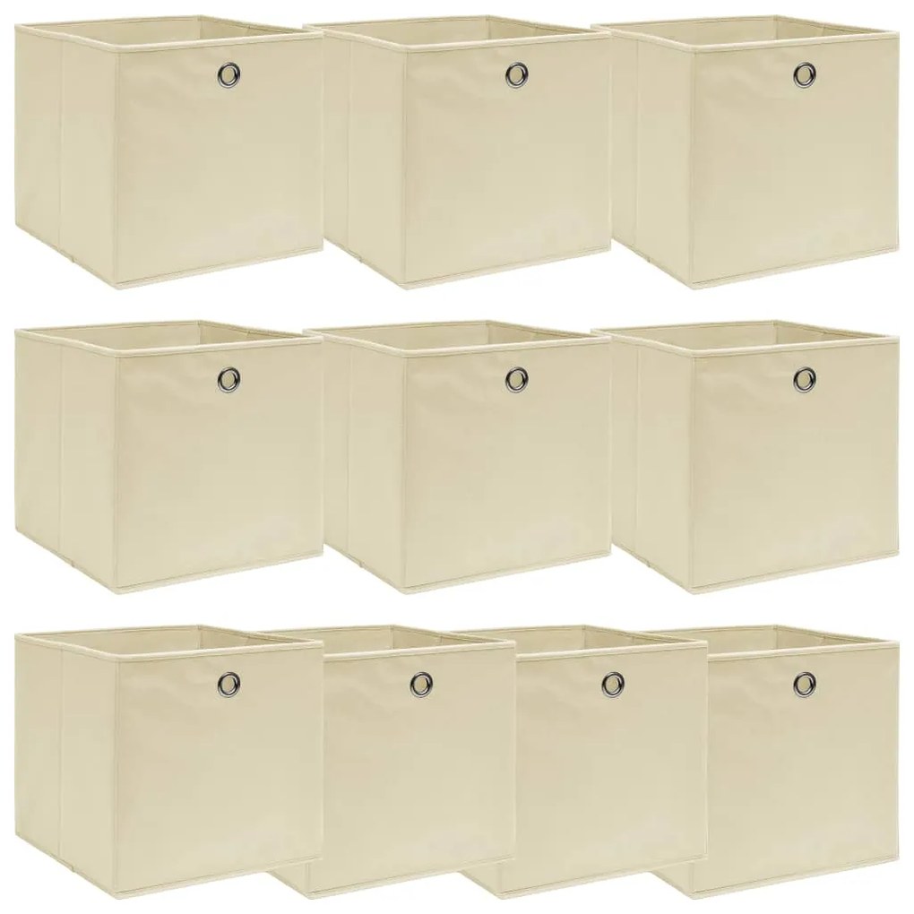 Scatole Portaoggetti Con Coperchi 10pz Crema 32x32x32cm Tessuto /