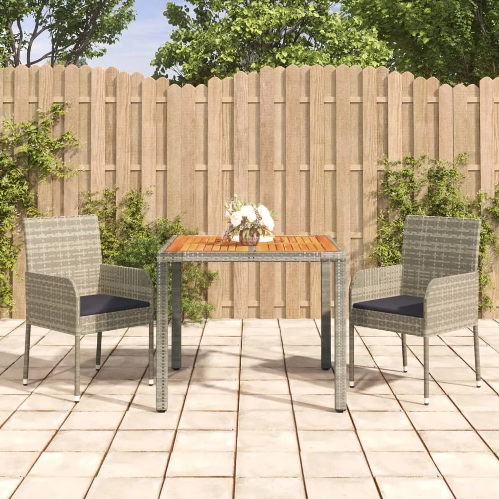 Set Da Pranzo Da Giardino 3 Pz Con Cuscini İn Polyrattan Grigio /