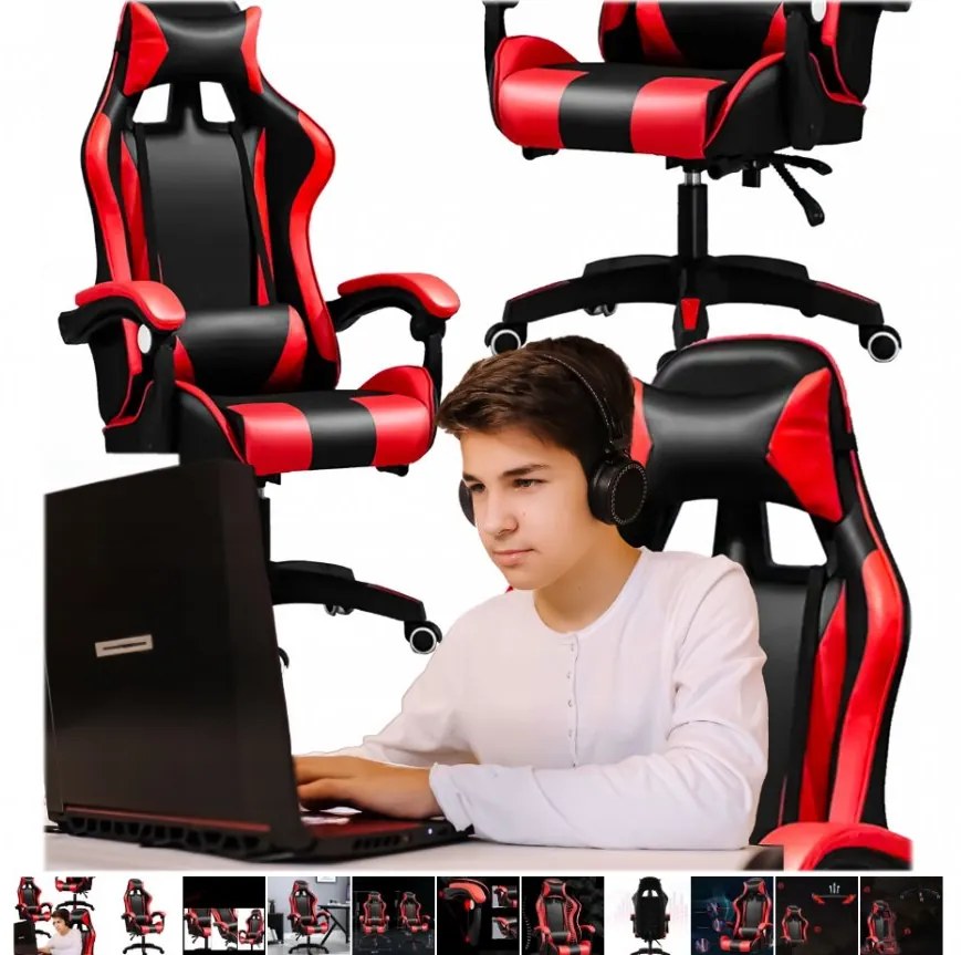 Comoda sedia da gaming con cuscino rosso e nero