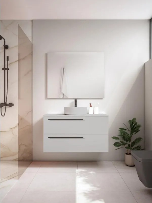 Mobile da bagno sospeso sotto lavabo L 100 x H 55 x P 39.5 cm grigio laccato opaco, 2 cassetti VISOBATH Mia