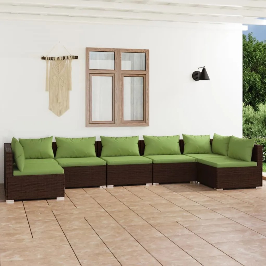 Set Divani da Giardino 7 pz con Cuscini in Polyrattan Marrone