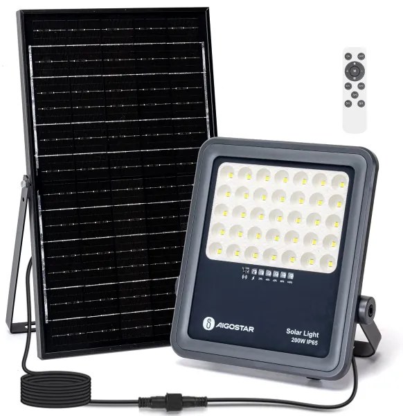 Aigostar - Proiettore solare dimmerabile LED/200W/3,4V IP65 + telecomando