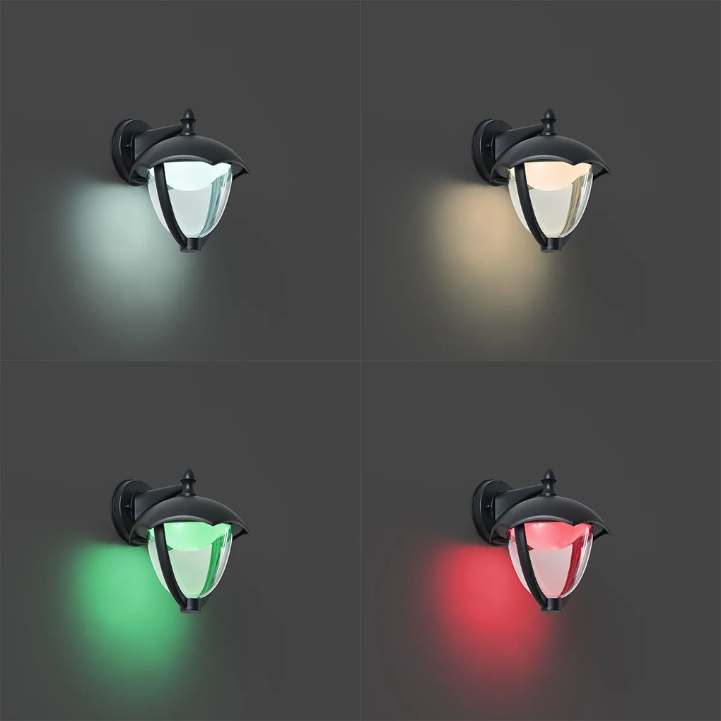 Applique da esterno smart nera con vetro trasparente con LED IP54 - Classica