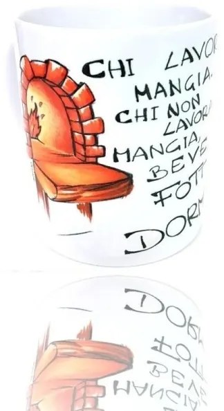 Trade Shop - Tazza Latte Mug In Ceramica Porta Fortuna Decorativa Chi Lavora Mangia