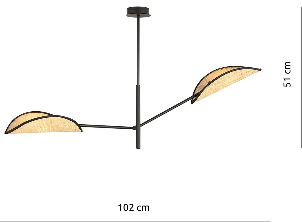 Lampadario 2 Luci Eridano In Acciao Nero E Rattan Con Bracci Mobili