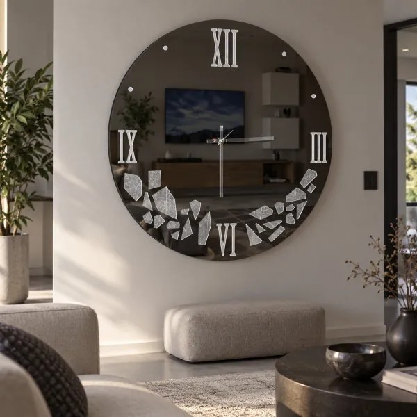 Orologio da parete D65 cm rotondo in vetro specchiato fumé decori grigi - HILDI