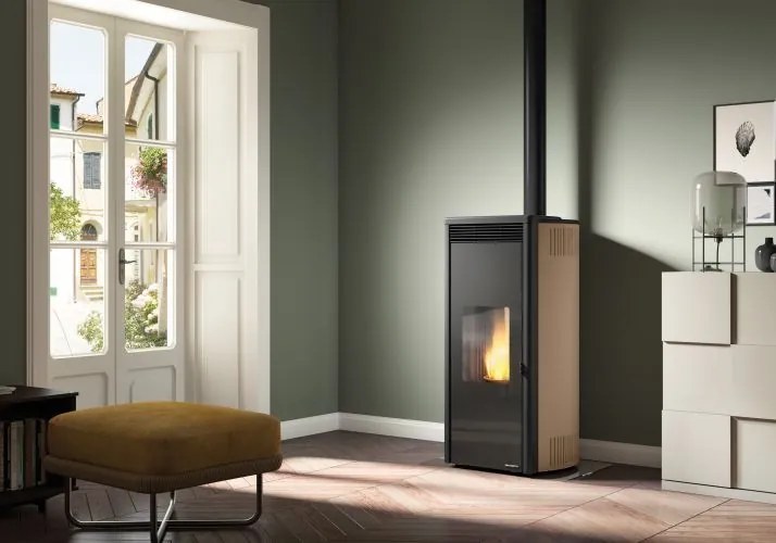 Stufa A Pellet Ecofire ad Aria con uscita fumi superiore in acciaio Caffellatte Palazzetti Isabel 12 US PRO 2