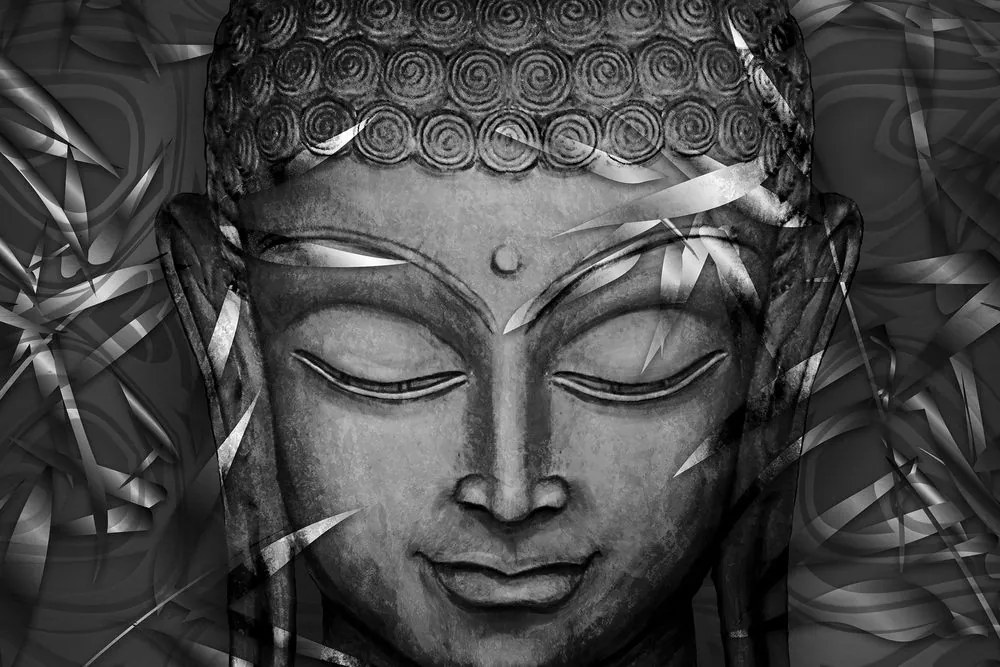 Stampa su tela – Buddha sorridente in bianco e nero