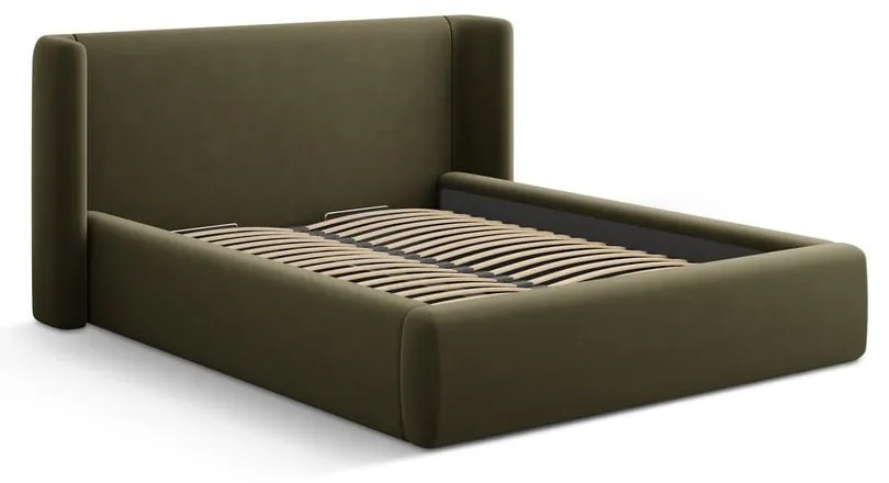 Letto matrimoniale imbottito verde con contenitore con rete inclusa 140x200 cm Jason – Windsor &amp; Co Sofas
