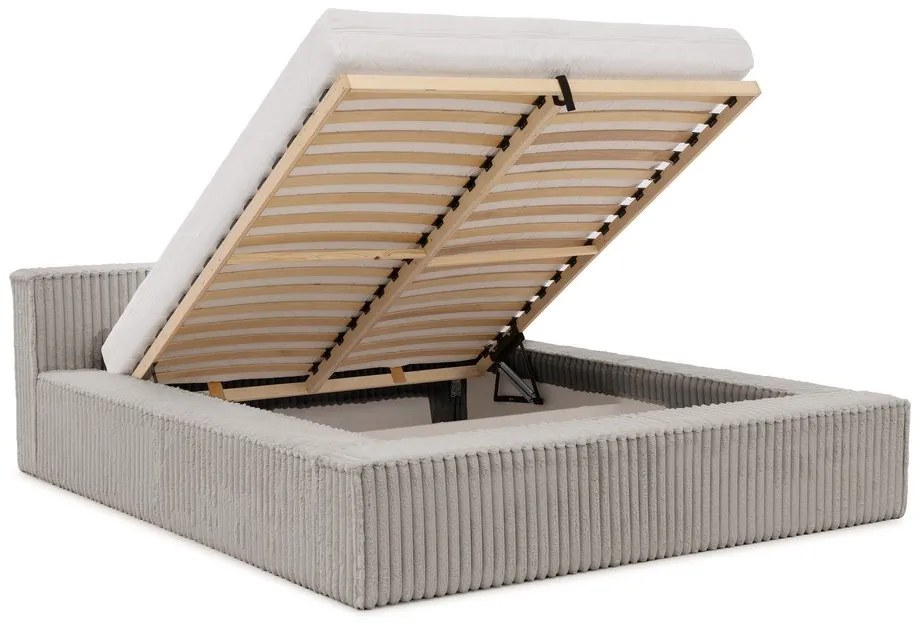 Letto matrimoniale imbottito grigio con contenitore e rete inclusi 160x200 cm Cloe – Ropez