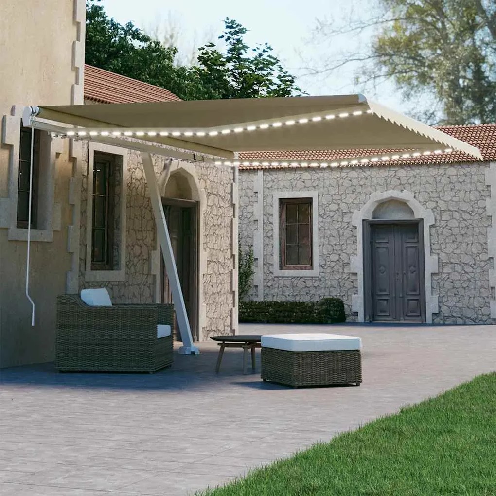 Tenda Da Sole Retrattile Manuale Con Led 400x300 Cm Crema /