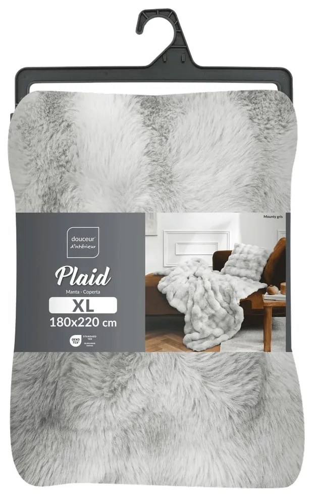 Coperta grigia in micropile 180x220 cm Mounty – douceur d'intérieur