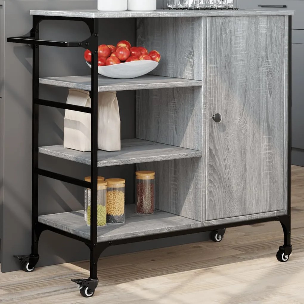 Carrello Da Cucina Grigio Sonoma 87,5x38,5x84,5 Cm Multistrato /