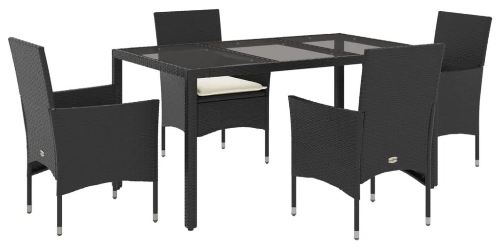 Set da pranzo da giardino con cuscini 5 pz polyrattan e vetro