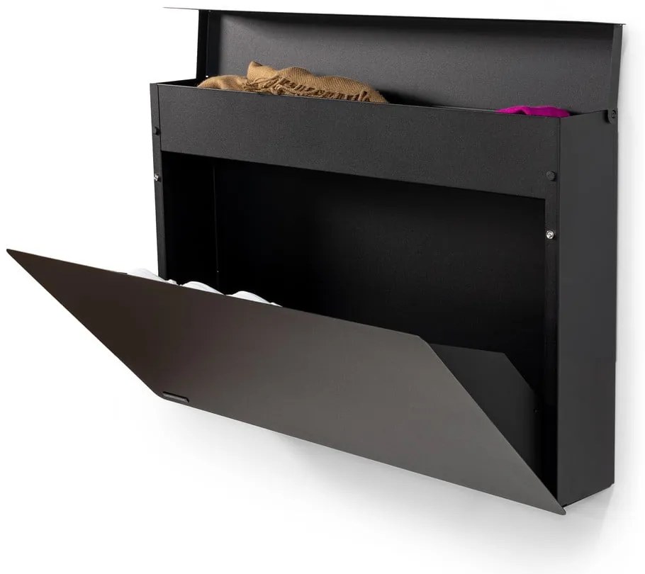 Scarpiera nera in metallo con ante ribaltabili/da parete 78x48x13 cm Luigi – Spinder Design