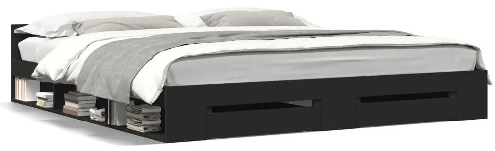 Giroletto Con Cassetti Nero 200x200 Cm İn Legno Multistrato /