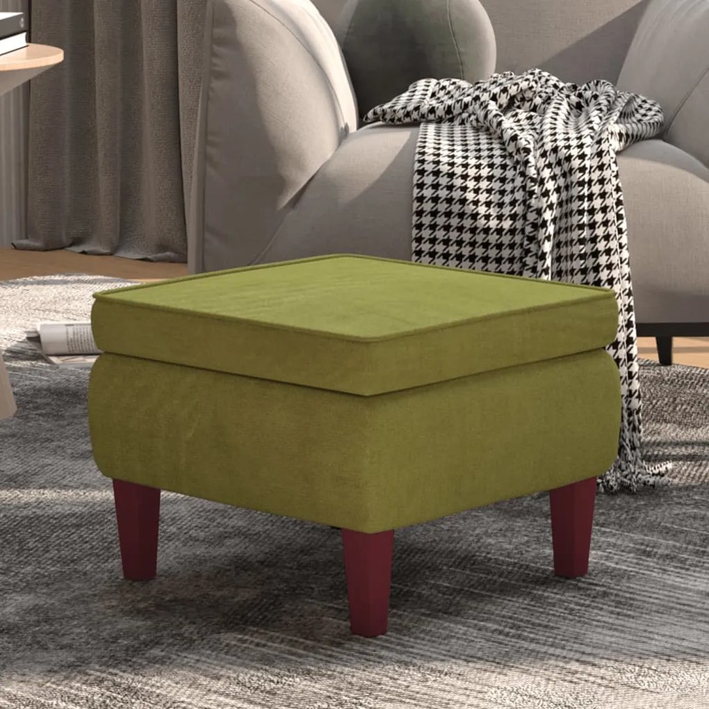 Poggiapiedi Con Gambe İn Legno Verde Chiaro İn Velluto /
