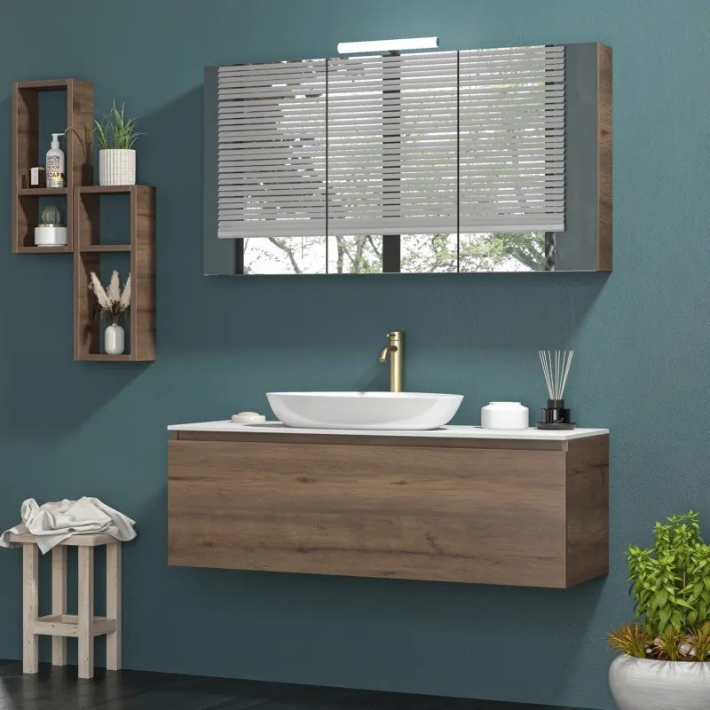 Mobile bagno 120 cm con piano da appoggio in solid surface bianco SP-120C - KAMALU