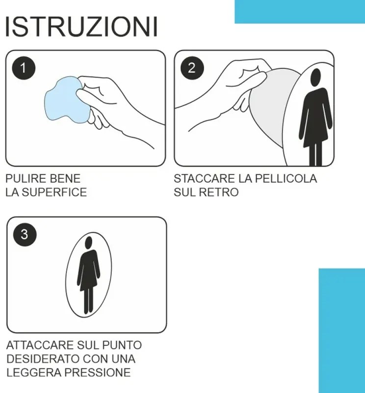 Targhetta wc disabili in alluminio spazzolato fissaggio con biadesivo