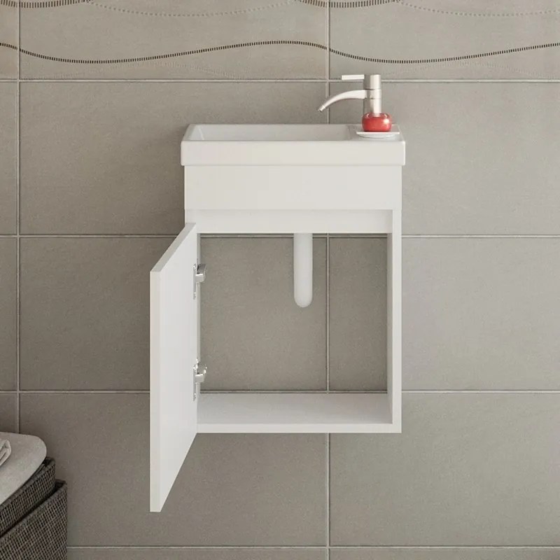 Kamalu - Mobiletto 40 con specchio colore bianco opaco | LAC-POLIS-40-B