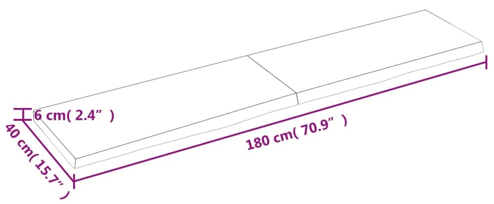 Ripiano muro grigio scuro 180x40x6 cm massello rovere trattato