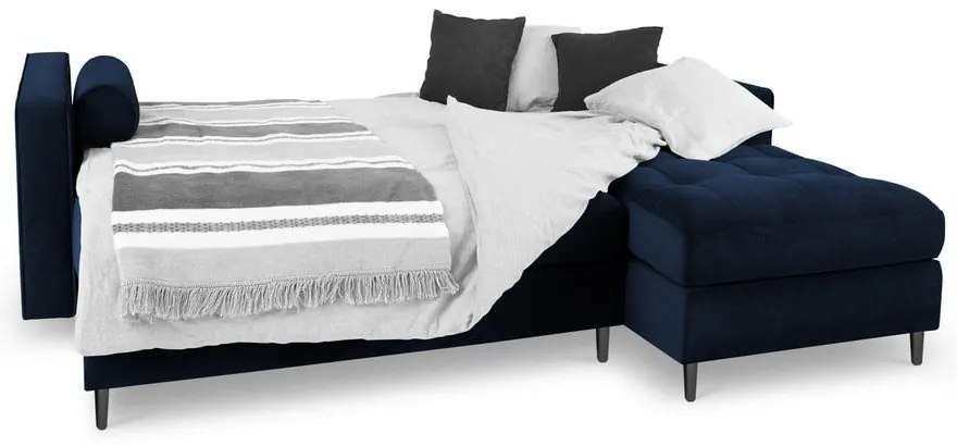 Divano letto angolare in velluto blu, angolo destro Santo - Milo Casa
