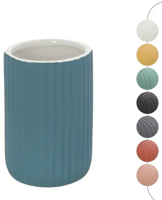 Portaspazzolini bagno da appoggio blu in ceramica soft touch Spring
