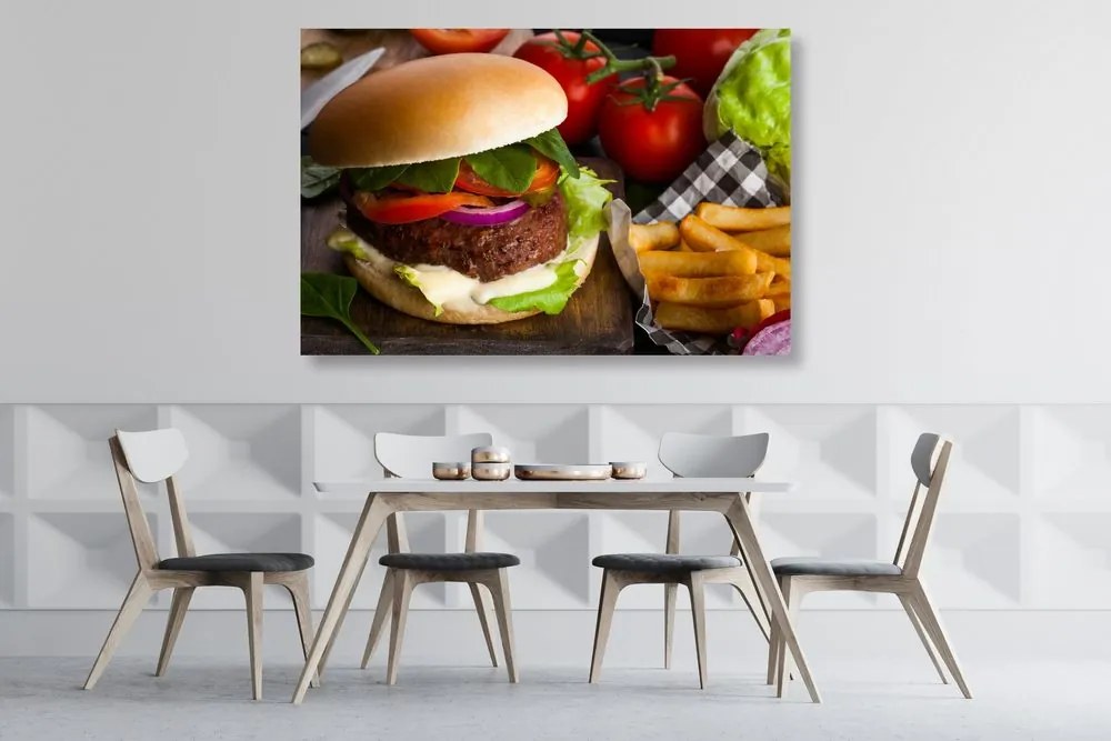 Quadro su tela – Hamburger con patatine