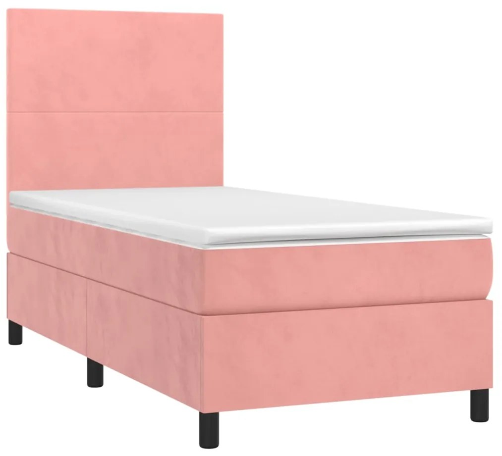 Letto a molle con materasso e led rosa 90x200 cm in velluto