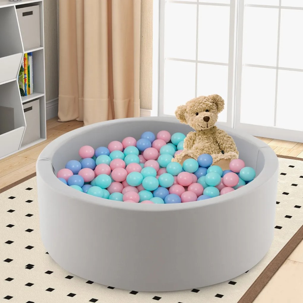 Costway Piscina di palline in schiuma 90x30cm tondo e morbido per bambini, Recinto da gioco con 200 palline oceaniche Grigio