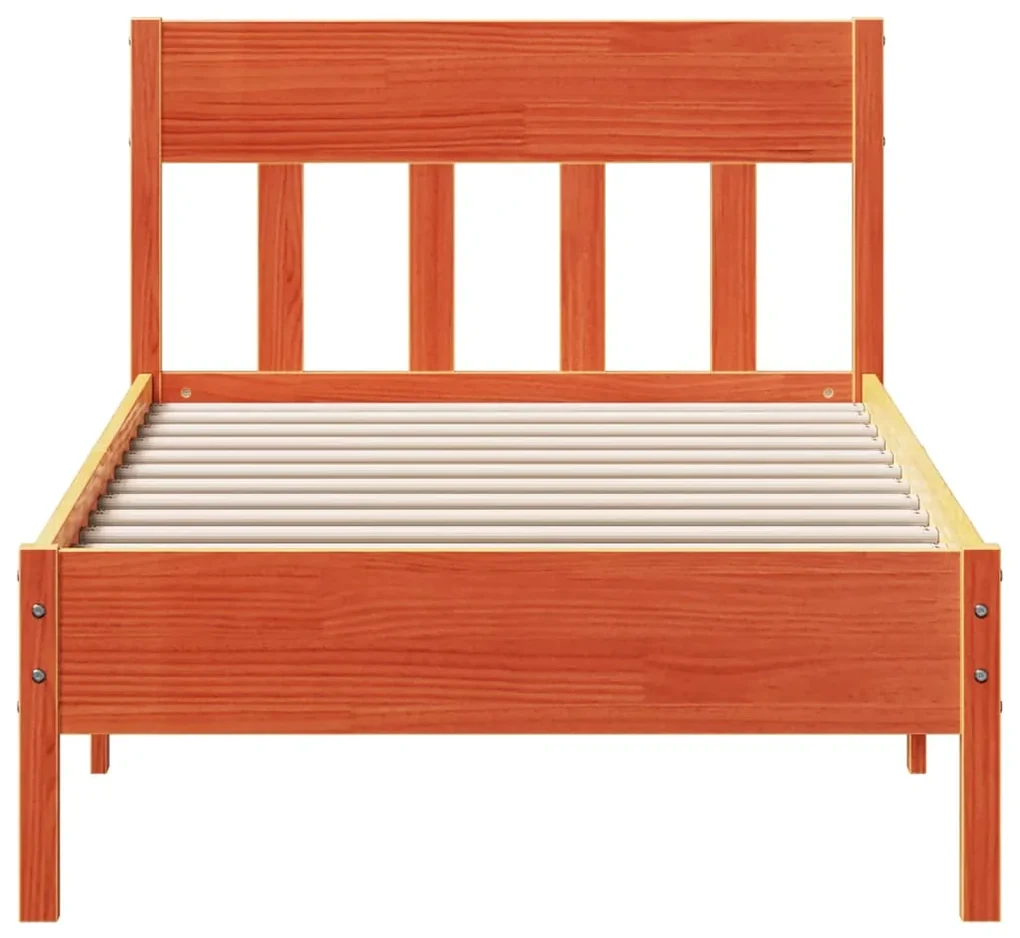 Giroletto con testiera marrone cera 100x200 cm massello pino