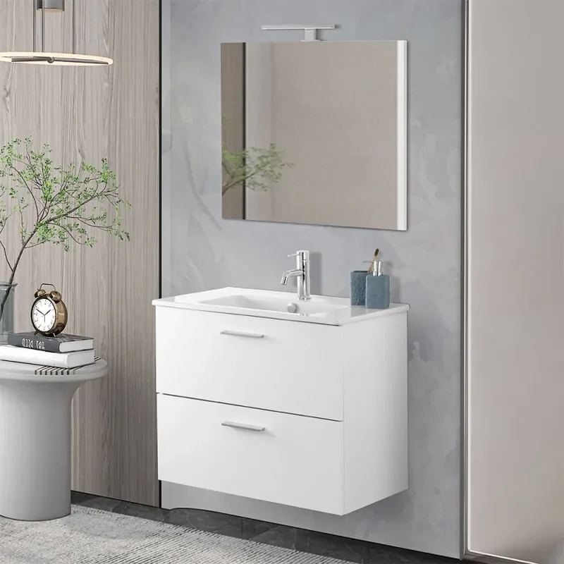 Mobile bagno sospeso 80 bianco lucido con lavabo e specchio Miami