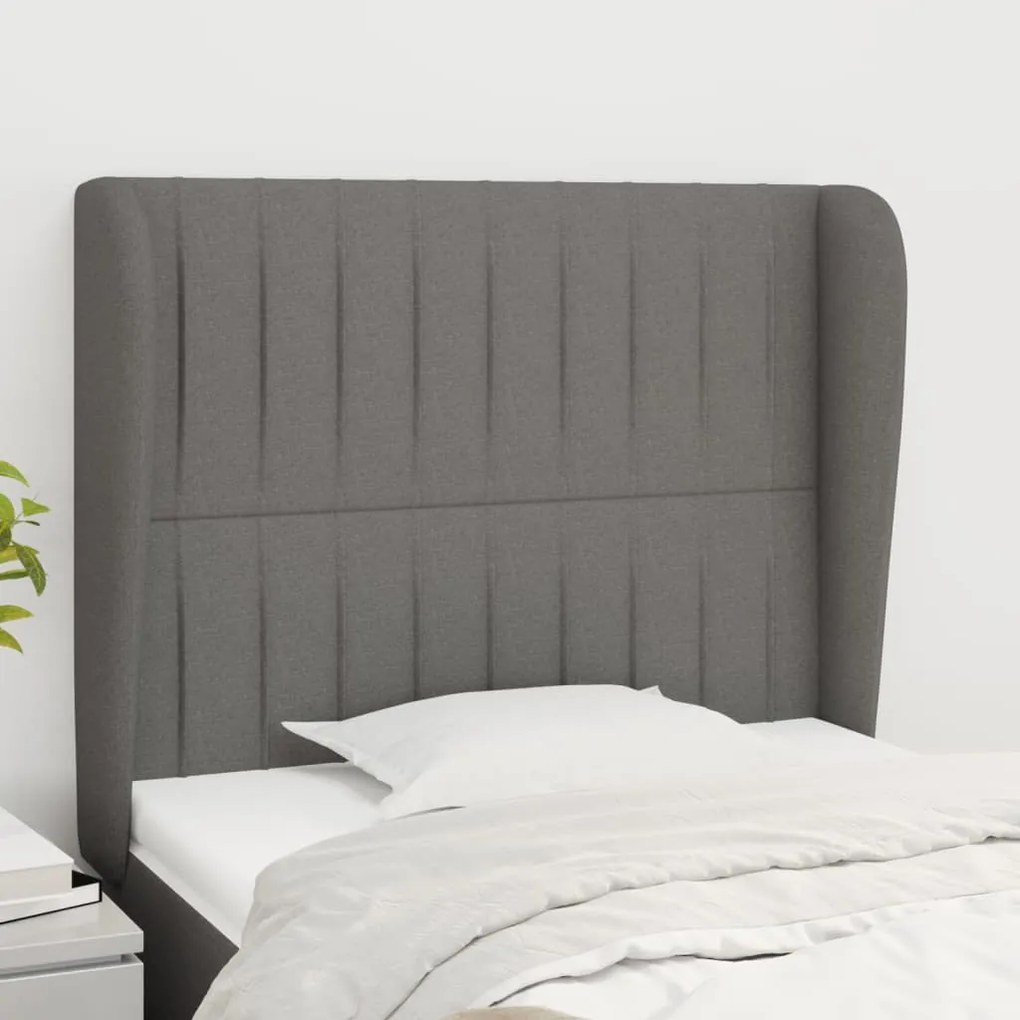 Testiera Ad Orecchio Grigio Scuro 83x23x118/128 Cm İn Tessuto /