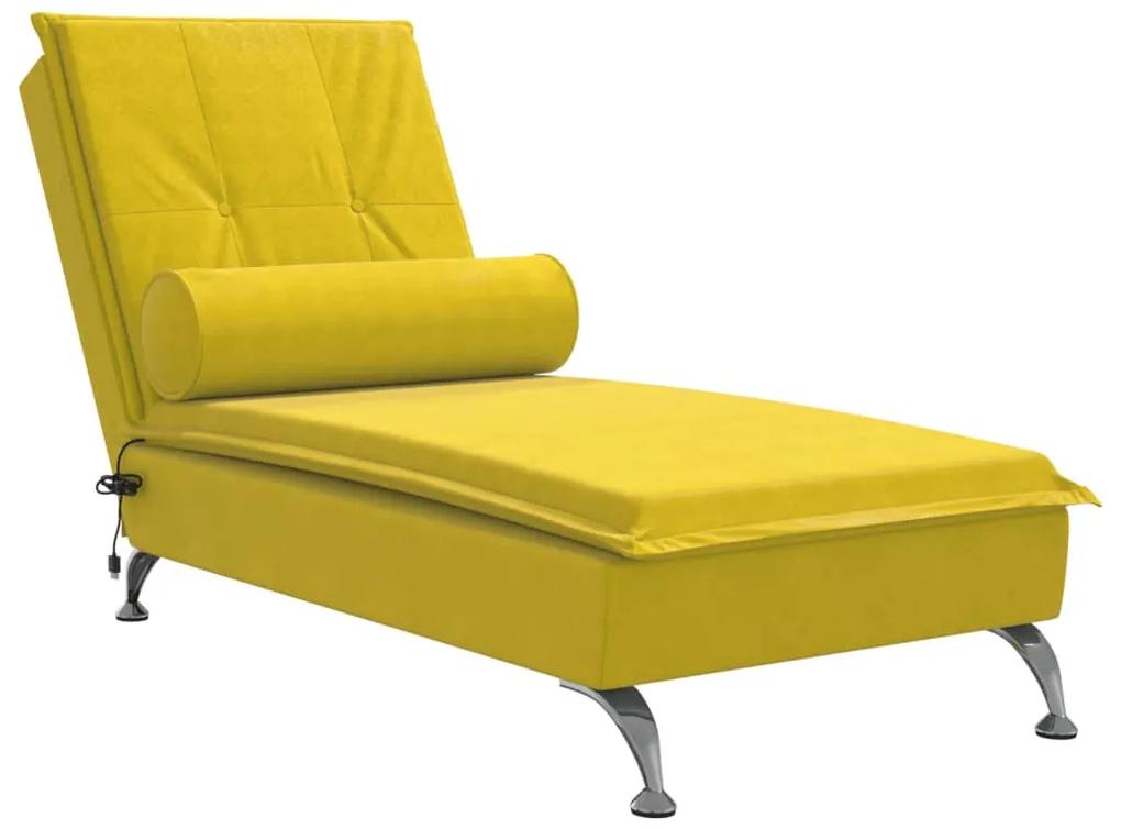 Chaise longue massaggi con cuscino a rullo giallo in velluto